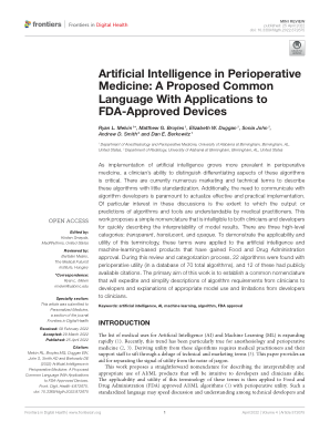 围手术期医学中的人工智能：适用于 FDA 批准设备的通用语言提案